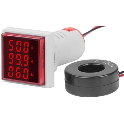 Indicator Digital 3 in 1,Voltmetru, Ampermetru, Frecventa , AC, 50-500V/0-100A/0-99Hz, afisaj cu LED-uri, rosu