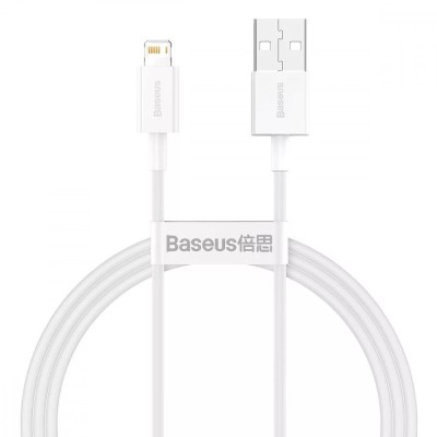 Cablu de date/incarcare, USB - iPhone Lightning, Baseus, 2,4A, (Fast Charge), 1m, alb -  BRA010678