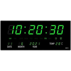 Ceas digital de perete, lumina verde, calendar, alarma, termometru, 36x15cm
