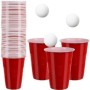 Joc de baut Beer Pong Flippy, 50 pahare, 3 mingi, material plastic, portabil, rosu, 21232