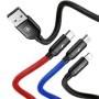 Cablu de date/incarcare, Baseus 3 In 1, USB A - Type-C, Lightning, Micro USB, 3A, 1.2m, Negru, CAMLT-BSY01