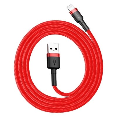 Cablu de date/incarcare, USB - iPhone Lightning, Baseus cafule, 2,4A, (Fast Charge), 1m - negru/rosu, CALKLF-B09