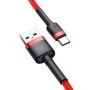 Cablu de date/incarcare, USB - Type-C, Baseus cafule, izolatie textil, (Fast Charge), 0,5m - negru/rosu, CATKLF-A09