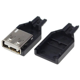 Mufa USB A 2.0, mama, pe cablu cu carcasa, 4 contacte, negru