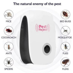 Dispozitiv ultrasonic, Pest Reject, pentru insecte si rozatoare, alb, 220V