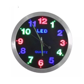 Ceas de perete, quartz, cifre iluminate cu LED-uri, Ø 250mm